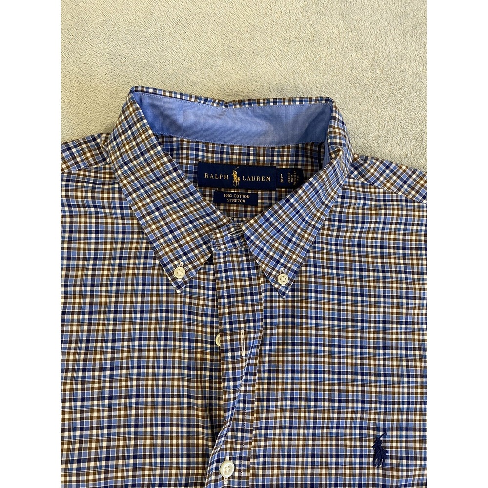 Ralph Lauren Shirt Mens Large Blue Plaid Check Stretch Button Down Long Sleeve L